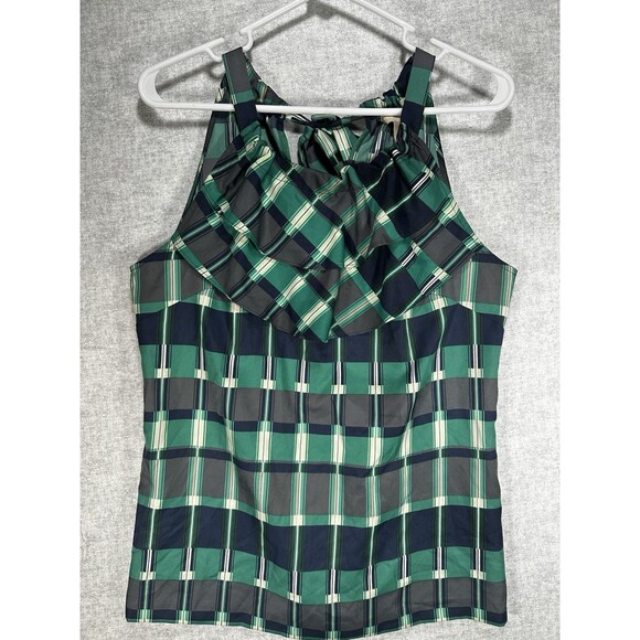 BANANA REPUBLIC Green Navy Blue Tank Top Halter Tie Back Silky Satin Size Small - Picture 6 of 6